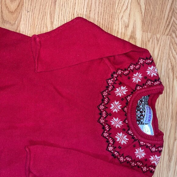 Toddler Blueberi Boulevard Red Dress With Snowflake Pattern & Long Sleeves - Picture 3 of 5